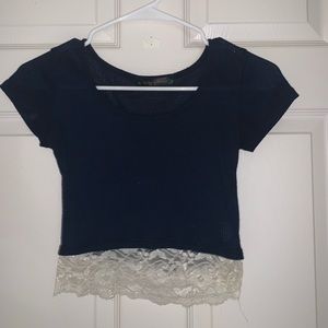 Blue and lace crop top